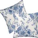 Vintage Sage Navy Blue Flower Decorative Throw Pillow Covers Outdoor Farmhouse Short Plush Decor Pillowcase for Home Sofa 18 x 18 Inch Set of 2 (Color-14)