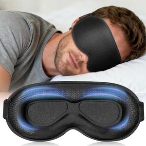 Weighted Blackout Sleep Mask for Men, 3D Contoured Zero Eye Pressure, Lash-Friendly Deep Eye Cups, Adjustable Slide Buckle Strap, Office Nap & Business Travel Essential, Relaxation Gift for Him (Black)