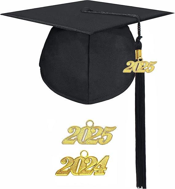 Unisex Adult Matte Graduation Cap with Tassel Year Charm (One Size, Black)
