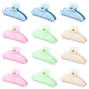 12 Pcs Large Acrylic Hair Claw Clips for Women Cute Non-slip Hold Jaw Clamps Bulk for Thick or Thin Hair French Barrettes Accessories (Sweet Colors,Pretty Style)