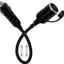 Cigarette Lighter Extension Cord 12V 24V Cigarette Lighter Plug Extension Heavy Duty 16AWG 15A Fuse with LED Light and Waterproof Cover Suitable for Cars, Motorcycles, Boats (0.3 m/1FT)