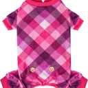 KYEESE Dog Pajamas Stretchy Onesie Lightweight Pjs Comfy Pet Clothes Velvet Doggie Jammies Soft Coat Plaid Dog Pajamas for Small Dogs Boy Girl, Pink, Large (Large (13-22lbs))