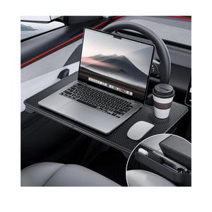 YONZEE 2-in-1 Car Steering Wheel Desk Tray & Car Seat Gap Filler Organizer – Foldable Carbon Fiber Look Table for Laptop, Eating Food, Writing – for Standard Round Steering Wheels