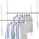 Hanging Closet Rod, Adjustable Width and Height Closet Rods Extender, 17-52inch Heavy-Duty Stainless Steel Bar, Space-Saving Closet Rod Hanging Clothes, 2Pack(Silver)