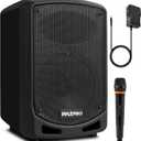 Pyle Bluetooth Karaoke PA Speaker - Indoor / Outdoor Portable Sound System with Wireless Mic, Audio Recording, Rechargeable Battery, USB / SD Reader, Stand Mount - for Party, Control - PSBT65A Black