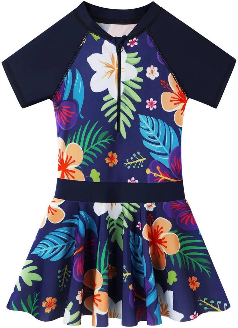 BAOHULU Toddler Girls Swimsuit One Piece Cute Floral Dress Swimwear 3-8 Years (4-5T, T Big Navyflower)
