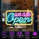 Neon We Are Open Signs for Business, 16.5''x 9'' Open Sign LED, Super Bright & Easy to Spot Open Neon Sign(Pink&Blue&Yello), with ON/OFF Switch & Adapter, Ideal for Window, Party, Wall, Bars, Coffee