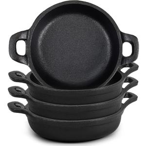 Ziliny Mini Cast Iron Skillets 5 x 5 x 1.3 Inch Cast Iron Pan Small Ramekin Set Black Casserole Dish Cookware Oven Safe Mini Skillets for Kitchen Indoor Outdoor Picnic (4 Pack)