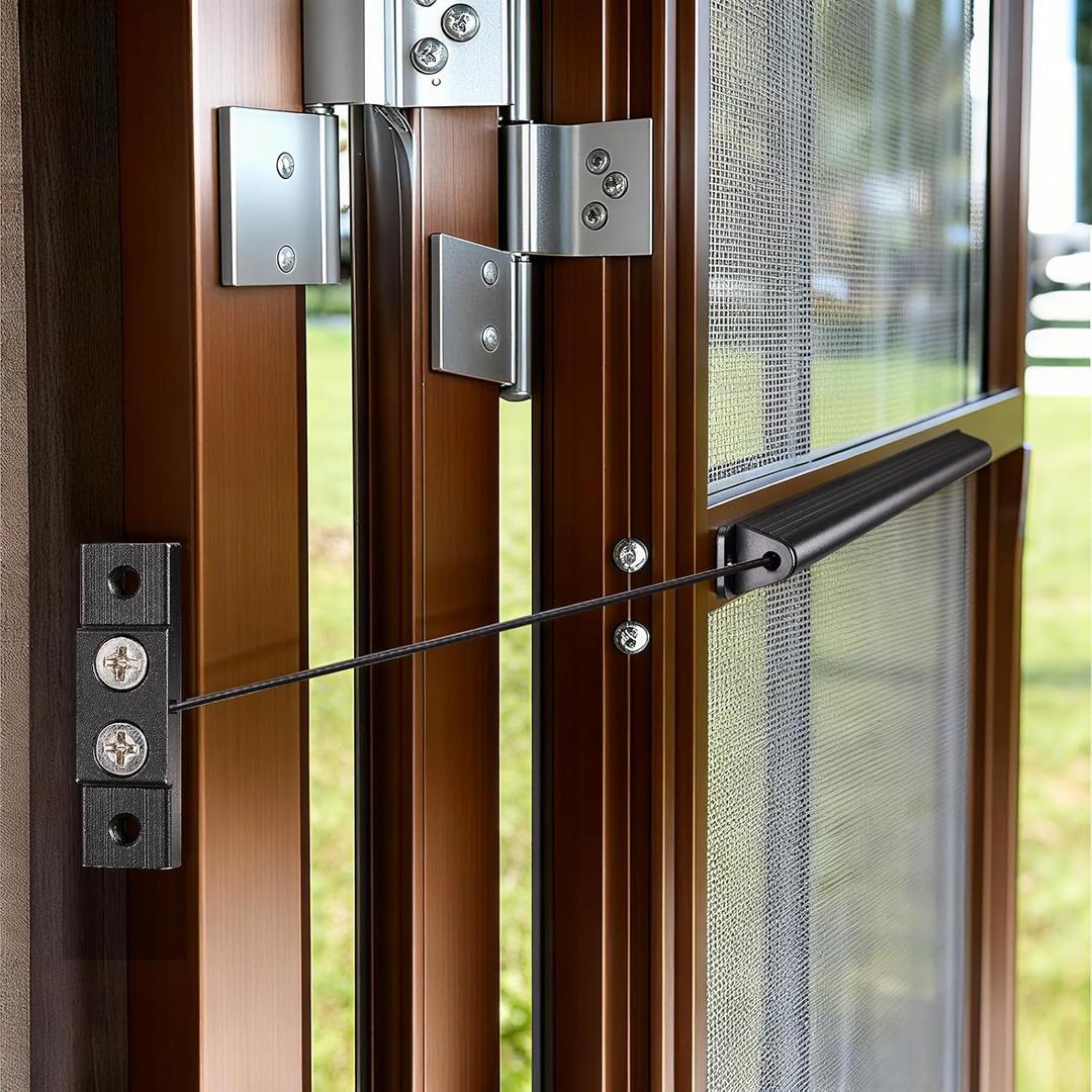 RV Screen Door Closer with Adjustable Tension, Aluminum RV Door Closer Kit, Built-in Spring Automatic Closing Device, Works with Most Camper Travel Trailer Window