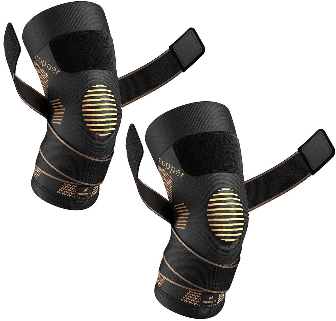 NEENCA Copper Knee Brace with Straps for Women/Men, Knee Compression Sleeve for Knee Pain, Arthritis, ACL, PCL, Meniscus Tear, Joint Pain Relief. Knee Support for Running, Workout, Weightlifting- Pair (XXX-Large)