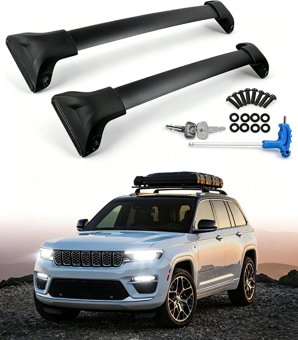 220lbs Upgraded Grand Cherokee L/WL Roof Rack Cross Bars Compatible with Grand Cherokee L 2021-2025 and 2022-2025 Grand Cherokee WL, Heavy Duty Aluminum Anti-Corrosion Crossbars with Anti-Theft Lock