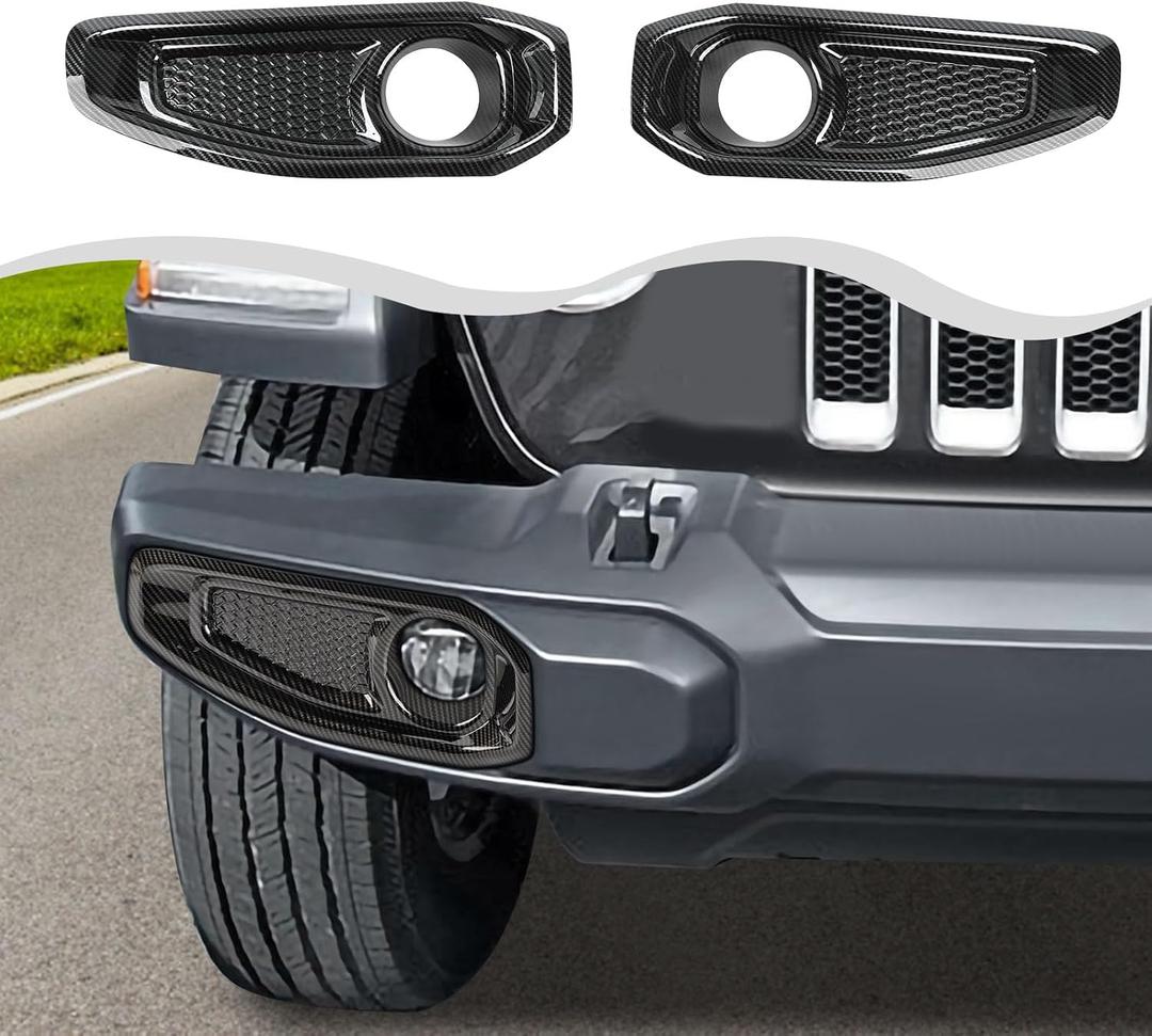 for JL/JT Front Fog Lights Cover Trim Accessories Compatible with Jeep Wrangler JL Gladiator JT Trim Accessories 2018-2022(ABS,2pcs/set) (Carbon Fiber B)