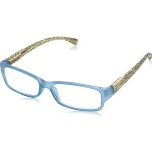 LUFF Reading Glasses Hd Anti-Blue Diamond Cut Edge Frameless Reading 
Women's Tropic Rectangular Reading Glasses, Transparent Blue with wooden pattern temples, 52 mm, +1.50