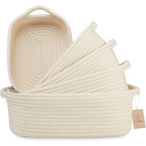 NaturalCozy 5-Piece Rectangle Storage Basket Set- Natural Cotton Rope Woven Baskets for Organizing! Small Basket for Montessori, Baby Nursery, Dog Toy Baskets, Cat Toy Box, Bathroom Organization Bin (Beige)