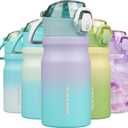 BJPKPK 14oz Insulated Water Bottle with Straw Stainless Steel Double Wall Water Bottles BPA Free Leak Proof Thermal Flask with Lockable Flip Lid, Lavender Green