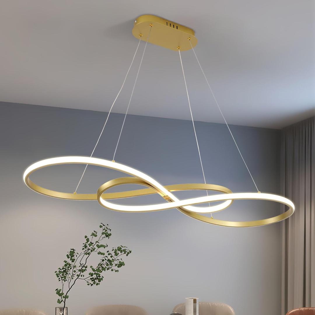 LED Modern Chandelier 39.4 Inch 54W Dimmable 3000K-6000K with Remote Control Ceiling Hanging Light Fixtures for Dining Room Kitchen Island Bedroom (Gold)