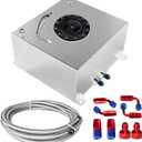 10 Gallon 40L Fuel Cell Polished with Cap/Level Sender/12FT Oil Feed Line Silver
