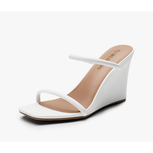 DREAM PAIRS Women's Slides Wedge Sandals Two Strap Square Open Toe Dress Shoes 6.5