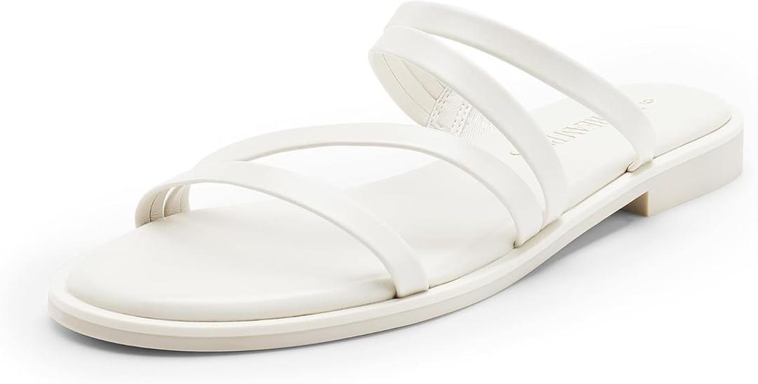 DREAM PAIRS Women's Clear Studded Rhinestone Slide Sandals Slip on Open Toe Cute Flat Sandals for Summer, Size 8