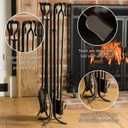 Plow & Hearth 5 Piece Hand Forged Iron Compact Fireplace Tool Set 27.5" | Black Wrought Iron Handle for Outdoor Indoor | Stand Poker Shovel Brush Log Tongs Wood Stove Accessory