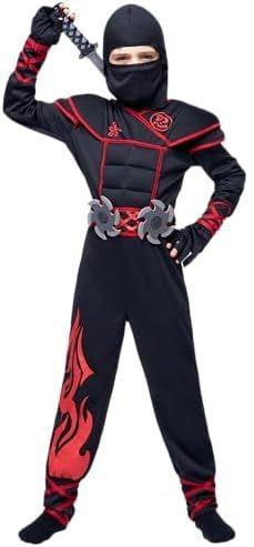 Spooktacular Creations Ninja Costume Kids, Muscle Ninja Deluxe , Toddler Unisex Kungfu Halloween Costumes , Red, 3T (Suit Only)