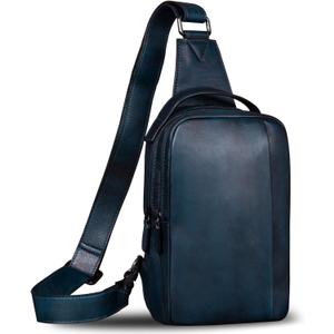 Genuine Leather Sling Bag for Men and Women Vintage Real Leather Sling Backpack Shoulder Crossbody Bags Chest Purse (Navyblue)