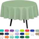 QIKSION Sage Green Round Tablecloth 6 Pack, 84 Inch Plastic Table Cover Disposable for Parties