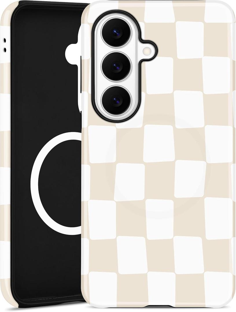 Magnetic Checkered Case for Samsung Galaxy S23, Beige