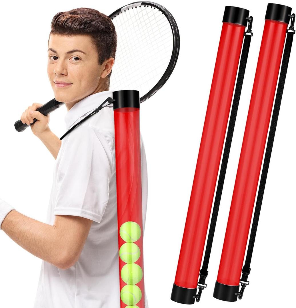 Lenwen 2 Pack Tennis Ball Tube Pickup, Fits 15 Tennis Ball with Shoulder Strap, Lightweight Collector Holder Picker Grabber Retriever Tube Carrier for Players, Coaches & Instructors, 38.2 in