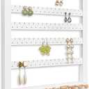 Mymazn Easy Assemble Solid Beech Wood Earring Hanging Necklace Holder Hanger Wall Mount Jewelry Organizer Rings Scruncies Organization (white)