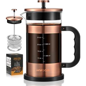 French Press Coffee Maker - 34 Ounce Classice Stainless Steel Coffee Press with 4-Level Filtration System, Heat Resistant Thickness Borosilicate Glass French Press Coffee Pot for Camping Travel Gift (Copper)