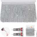 Silver Glittery Fringes, 5 Yards X 4 Inch Fringe Trim with B7000 Glue, Tassels Trim for Crafts Sewing Fringe Trim by The Yard for Clothing Curtain