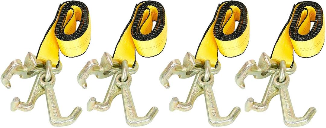 Fekuar 4Pcs 2" x 8' Truck Winch Tie Down Straps with RTJ Cluster Hook Heavy Duty Webbing Complete RTJ Strapes 3 Chain Link RTJ Cluster Hook Towing Truck Anchor Wrecker Tie Down