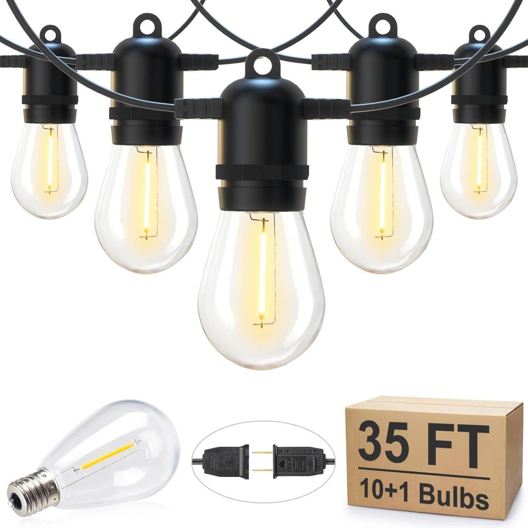 Brightown Outdoor String Lights 35FT with 10+1 Shatterproof Edison Bulbs, Waterproof Hanging Patio Lights Outside for Backyard Deck Garden Party Xmas Decor, 2700K (Jet Black)