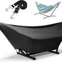 Hammock Cover Waterproof,10-15FT Outdoor Hammock Covers with Elastic Ropes,Adjustable Buckle and Zip,420D Oxford HammockBeds Cover for Garden,Patio,Beach Hammocks Stand (Black, 9-10FT)