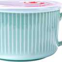 Soup Mug with Lid Noodle Bowl with Handle for Kitchen Microwave Bowl Ceramic Mug 30.4 OZ Cereal Bowls for Pho Chip Fruits Salad and Noodle Blue