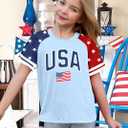 Girls 4th of July USA Shirt American Flag Patriotic T-Shirt Independence Day Outfit for Kids 5-14Years (Blue)