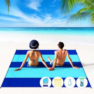 BYDOLL Beach Blanket Waterproof Sandproof Large Sand Free 78''X81''/10'X9' Big Lightweight Blanket Picnic Mat for Beach Travel Camping Hiking Picnic with Stakes (Blue)