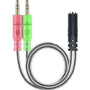 MillSO Headphone Splitter for Computer CTIA 3.5mm TRRS Female to Dual TRS Male Mic Audio Jack Y Adapter Headset Splitter Cable for PC Laptop to Gaming Headset - 8inch/20cm