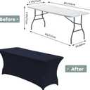 CWK 6FT Waterproof Stretch Spandex Table Cover for Rectangular Tables - Elastic Fitted Tablecloth for Folding Tables,Wrinkle Resistant Table Cloth for Parties, Weddings, Banquets & Events (Navy Blue)