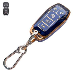 WKIOERAD Compatible with Ford Key Fob Cover with Keychain - Black Soft TPU Key fob Case for Fusion Mustang F150 Edge Explorer Lincoln MKZ MKC MKX 5 Buttons Smart Remote key (For Ford B)