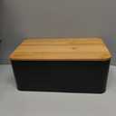 Metal Bread Box with Bamboo Cutting Board Lid, Bread Storage Container for Kitchen Countertop, Modern Bread Bin Holder Breadbox, Kitchen Decor Organizer (Black)