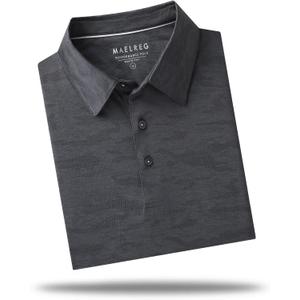 M MAELREG Golf Shirts for Men Short Sleeve Heather Jacquard Textured Stretch Moisture Wicking Performance Mens Polo Shirts (L)