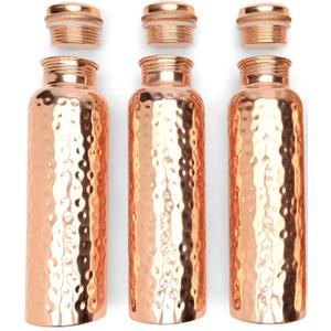 Advanced Mixology Glytterati Hammered Copper Water Bottle (34 oz/1000ml) (Set of 3) | Pure Copper Bottle for Drinking Water