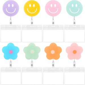 8 Pcs Badge Reel Cute Badge Reel ID Badge Holder with Clip Badge Reels Retractable Flower Floral Nurse Badge Reesl for Nursing Hospital Worker Teacher Pediatric Pharmacy Lanyards Accessories