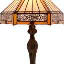 WERFACTORY Tiffany Lamp Yellow Hexagon Stained Glass Mission Style Table Lamp Desk Bedside Reading Light 12X10X18 Inches Decor Bedroom Living Room Home Office S011 Series