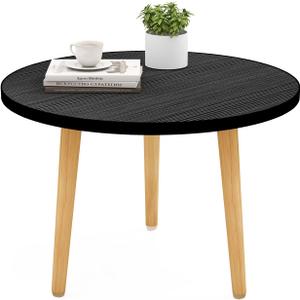 Round Coffee Table Low Table with 3 Solid Wood Sturdy Legs, Floor Table Desk for Sitting on The Floor, Storage and Living Room Furniture (Black)