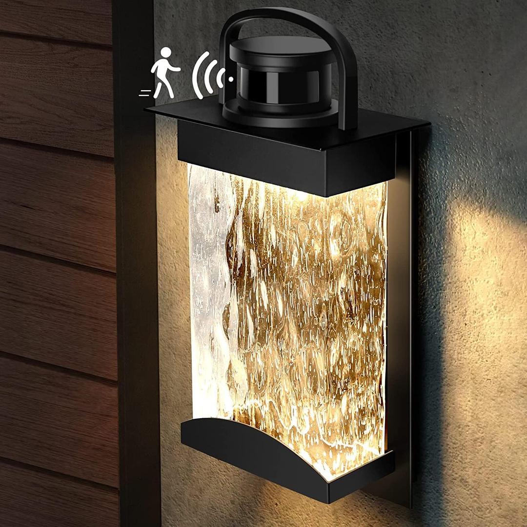 Lamomo Motion Sensor Outdoor Lights, LED Integrated Porch Lights, 1200 Lumen Dusk to Dawn Outdoor Scones for House, 13W, Modern, Black, Energy Saving (1pcak)