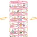 EsLuker.ly Earring Holder Organizer Rotating Stud Display Tree Rack with 342 U-Slots for Women Girls, Large Adjustable 6 Tier Plastic Storage Stand with Metal Tray for Pierced Hoop Post Earring, Pink