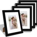 8x10 Picture Frame Set of 4, Made of Real Glass and Black Wooden Frame, 8 by 10 Photo for Wall or Tabletop - Display Picture 5x7 with Mat or 8x10 Without Mat